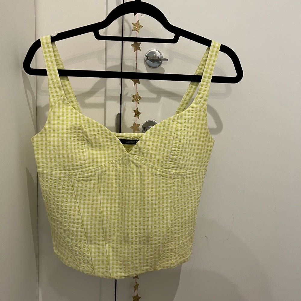 Zara lime green checkered top.